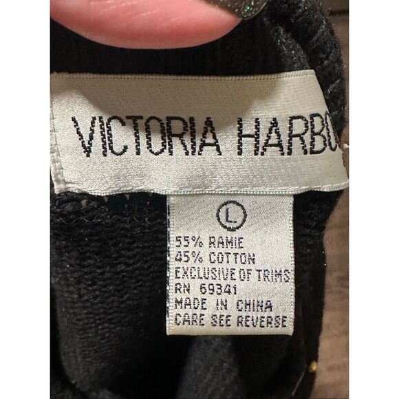 Victoria Harbour black gold embellished sequin beaded holiday sweater L - Picture 5 of 9